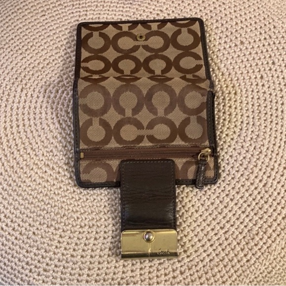 Coach Signature Brown and Tan Wallet with Gold Clasp - Picture 7 of 9